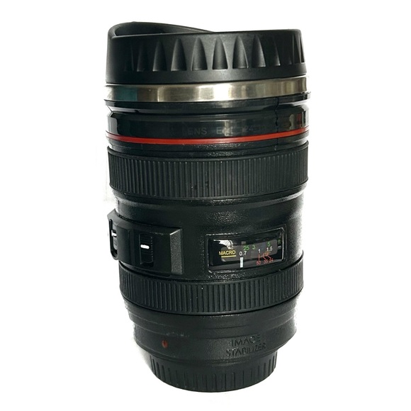 Camera Lens Shaped Travel Mug Photographer Coffee Tea Canon Ultrasonic Black Cup - Picture 1 of 14